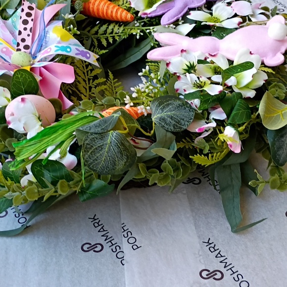 Easter Wreath with Bunnies Eggs Carrots Flowers and Greenery - Picture 7 of 8
